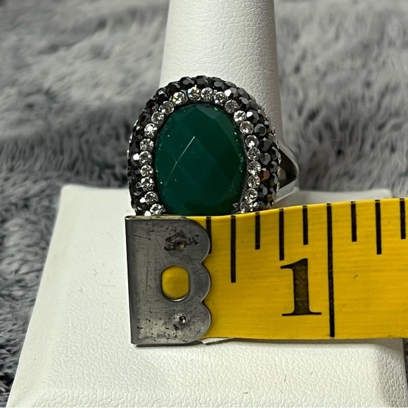 JCM Stainless Steel Faceted Green Stone Halo Ring Size 10 - Picture 5 of 6